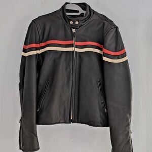 Vintage y2k Interstate Leather Moto Jacket Racer Stripe Zipper Biker Bomber M